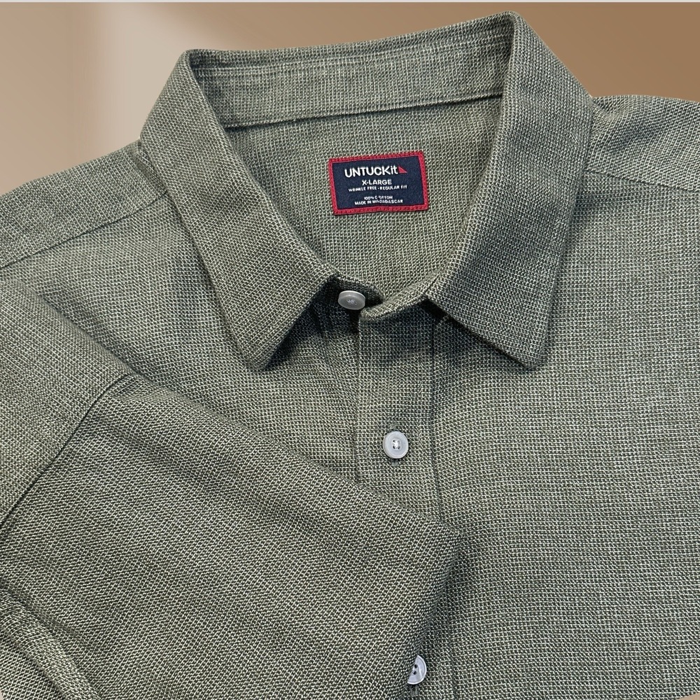 UNTUCKIT Men's Button Up Green Medium Weight Veneto WF Sz X-Large Reg Fit